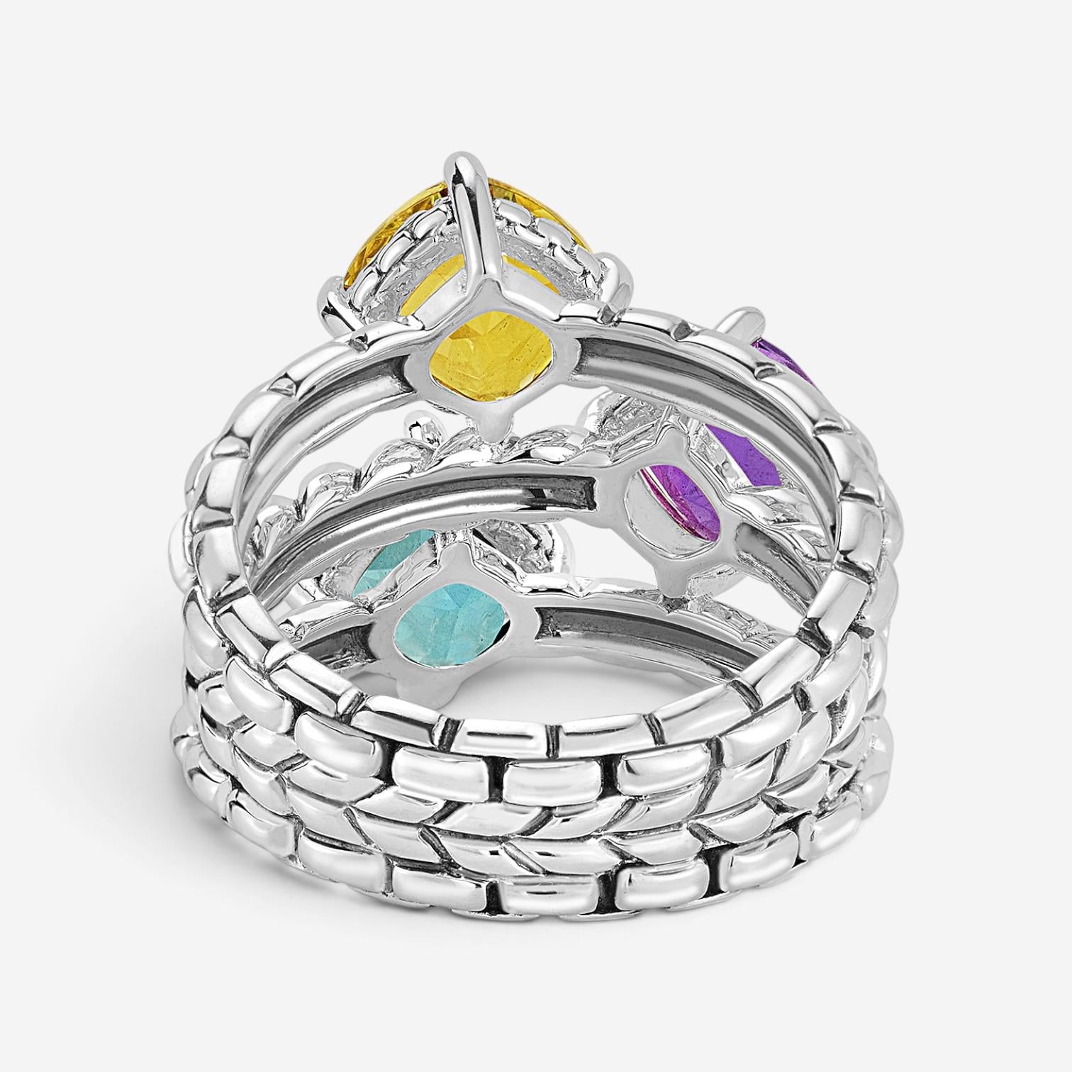 JAI Modern Artisan Sterling Silver Sea Multi-Gemstone Statement Ring JJH1022R-SE