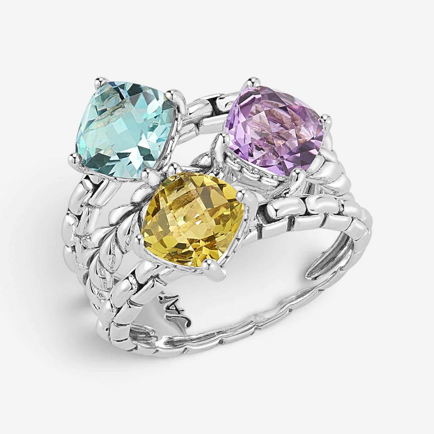 JAI Modern Artisan Sterling Silver Sea Multi-Gemstone Statement Ring JJH1022R-SE