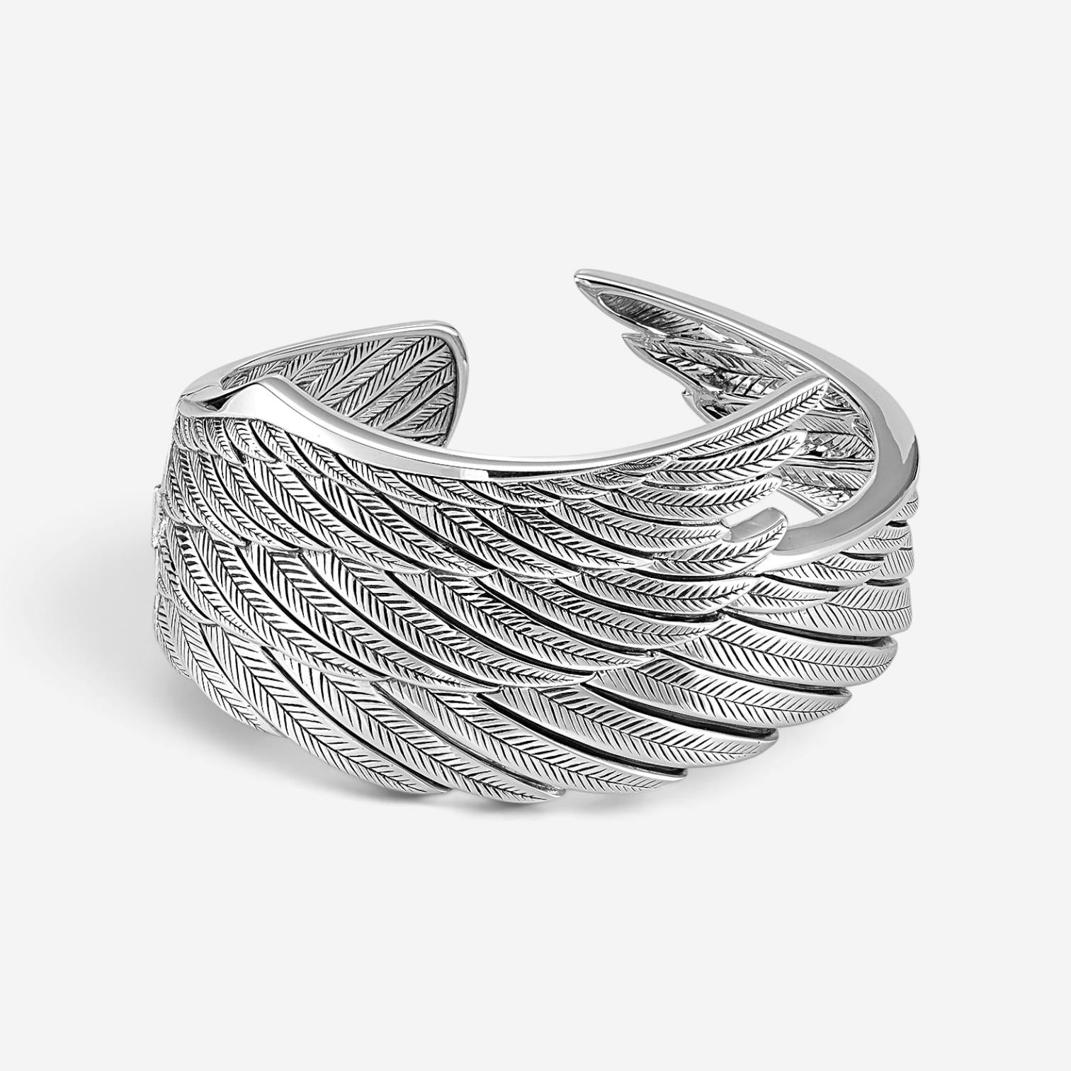 JAI Wings of Love Sterling Silver Hinged Cuff Bangle Bracelet JJH1026B