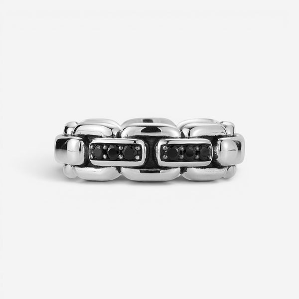 JAI Sterling Silver Black Spinel Box Chain Men's Band Ring JJH1045MR-BS