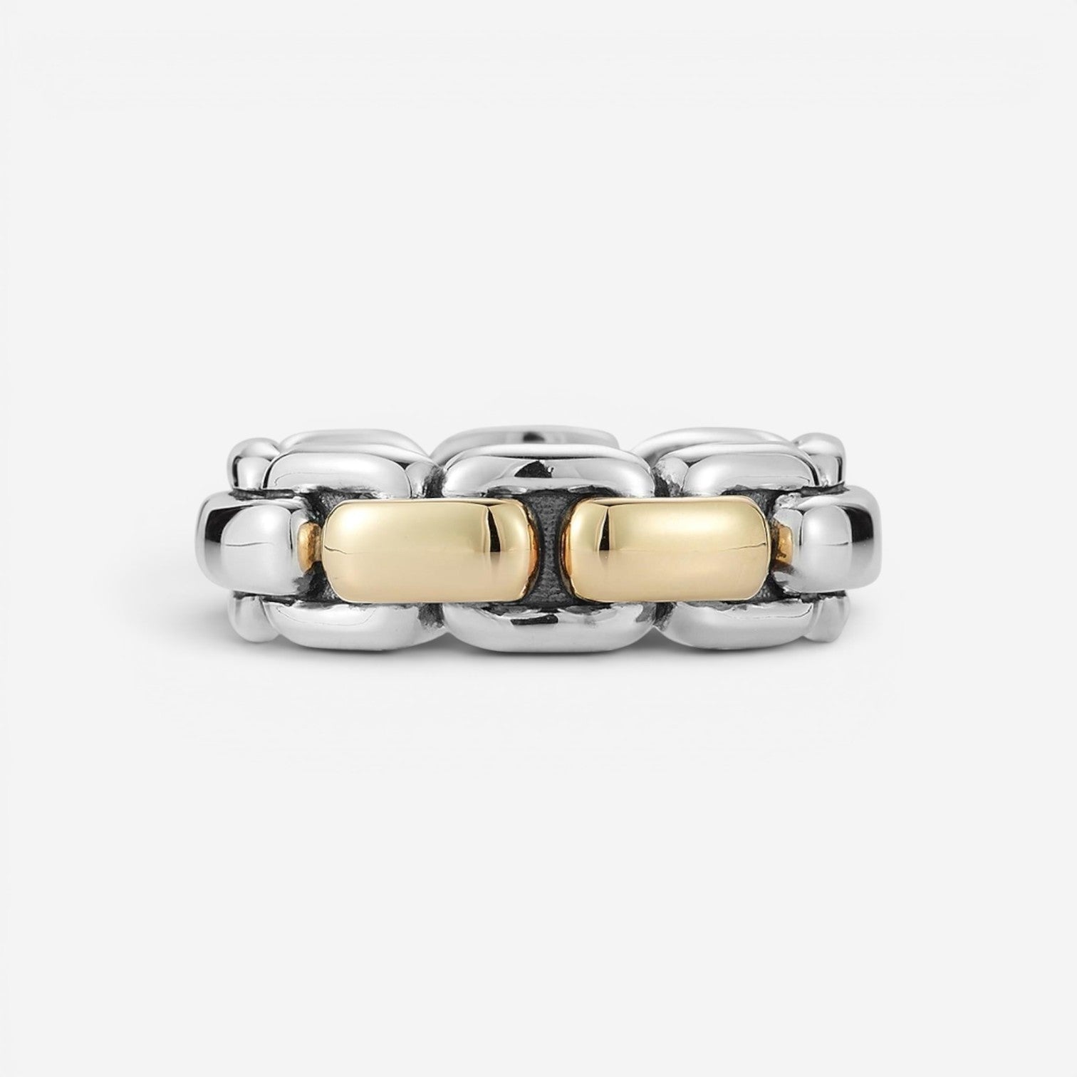 JAI Sterling Silver & 14K Yellow Gold Box Chain Men's Band Ring JJH1045MRG