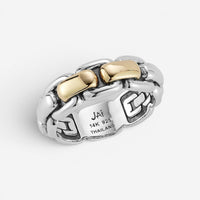 JAI Sterling Silver & 14K Yellow Gold Box Chain Men's Band Ring JJH1045MRG