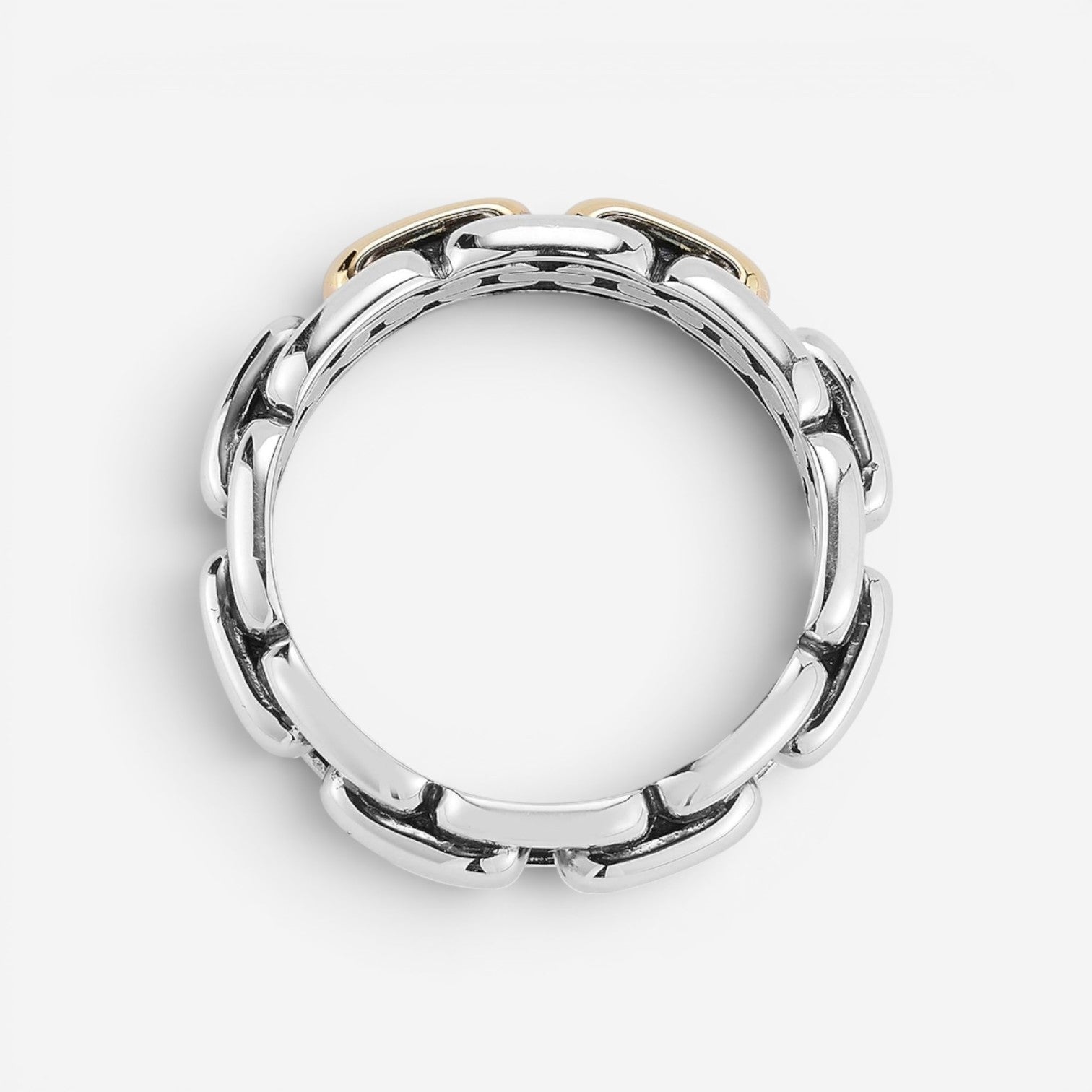 JAI Sterling Silver & 14K Yellow Gold Box Chain Men's Band Ring JJH1045MRG
