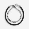 JAI Sterling Silver & Black Leather Double Wrap Men's Bracelet JJH1046MB-BK