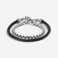 JAI Sterling Silver & Black Leather Double Wrap Men's Bracelet JJH1046MB-BK