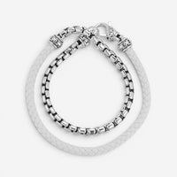 JAI Sterling Silver & White Leather Double Wrap Men's Bracelet JJH1046MB-WH