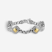 JAI Sterling Silver & 14K Yellow Gold Box Chain & Hammered Station Bracelet JJH3