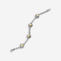 JAI Sterling Silver & 14K Yellow Gold Box Chain & Hammered Station Bracelet JJH3