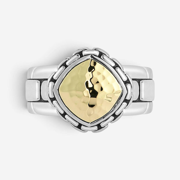 JAI Sterling Silver & 14K Yellow Gold Hammered Statement Ring JJH3006RG