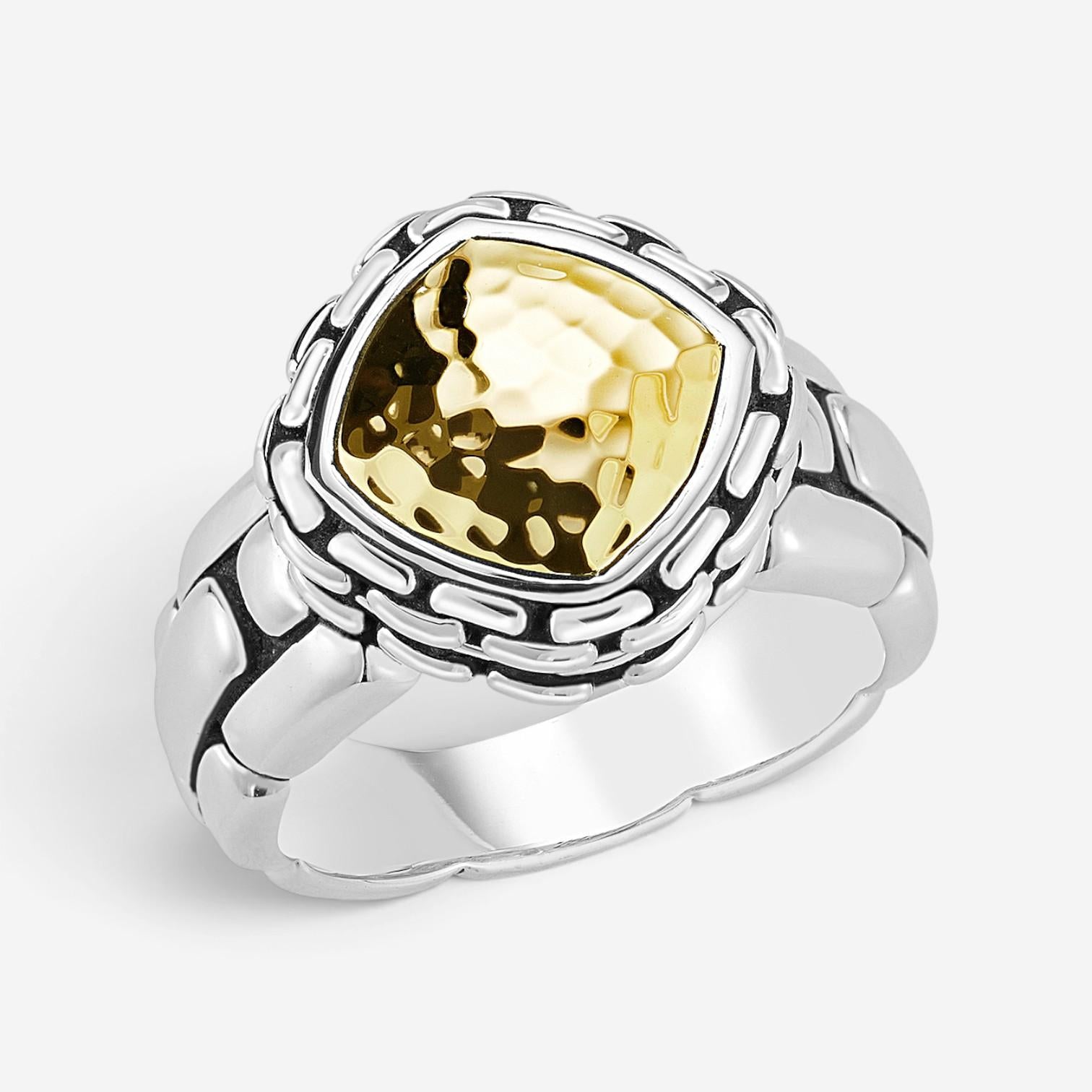 JAI Sterling Silver & 14K Yellow Gold Hammered Statement Ring JJH3006RG