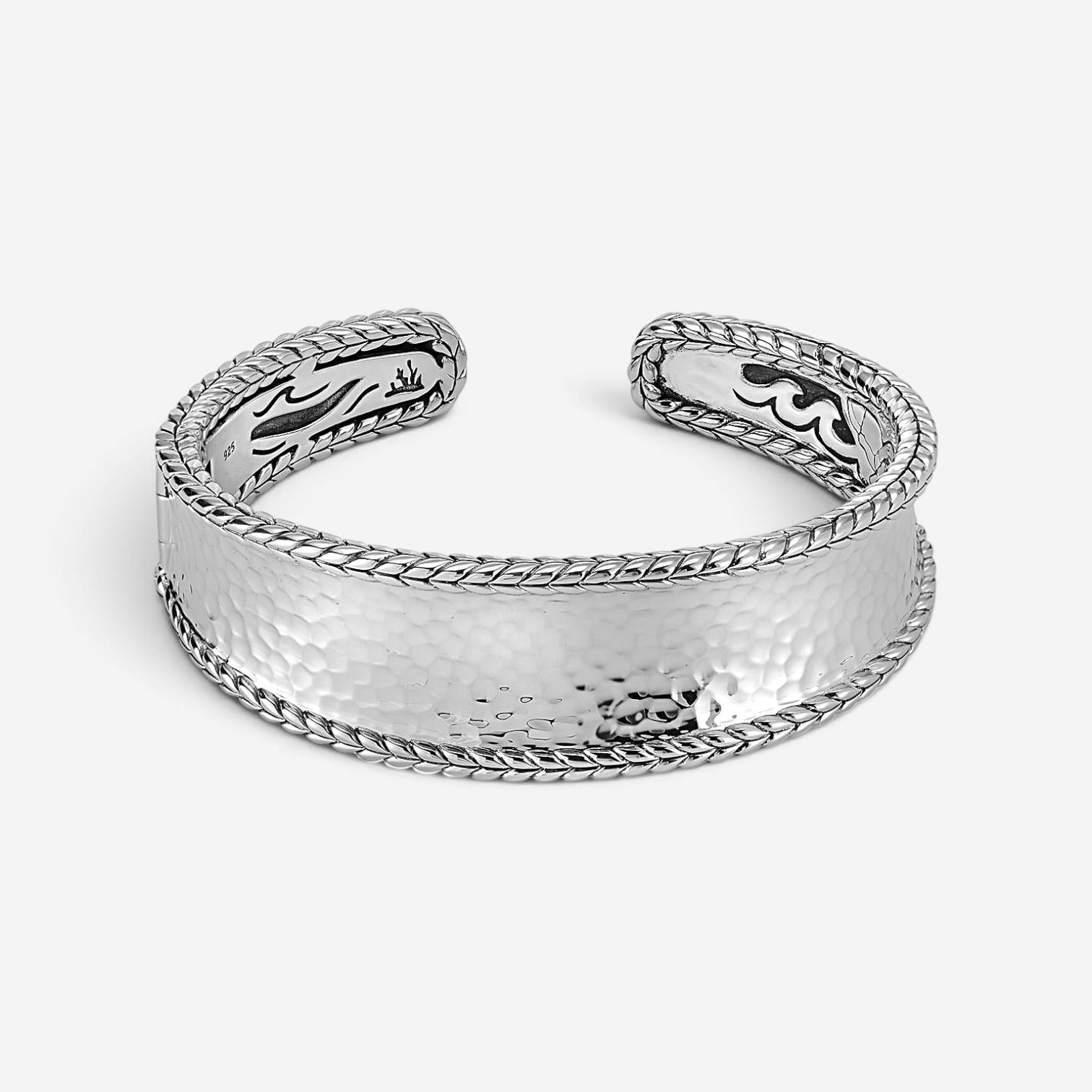 JAI Sterling Silver Hammered Cuff Bangle Bracelet JJH3008B