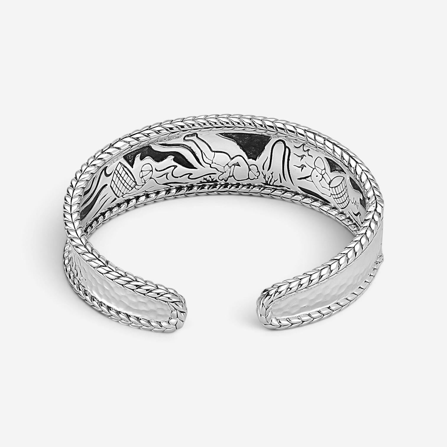 JAI Sterling Silver Hammered Cuff Bangle Bracelet JJH3008B