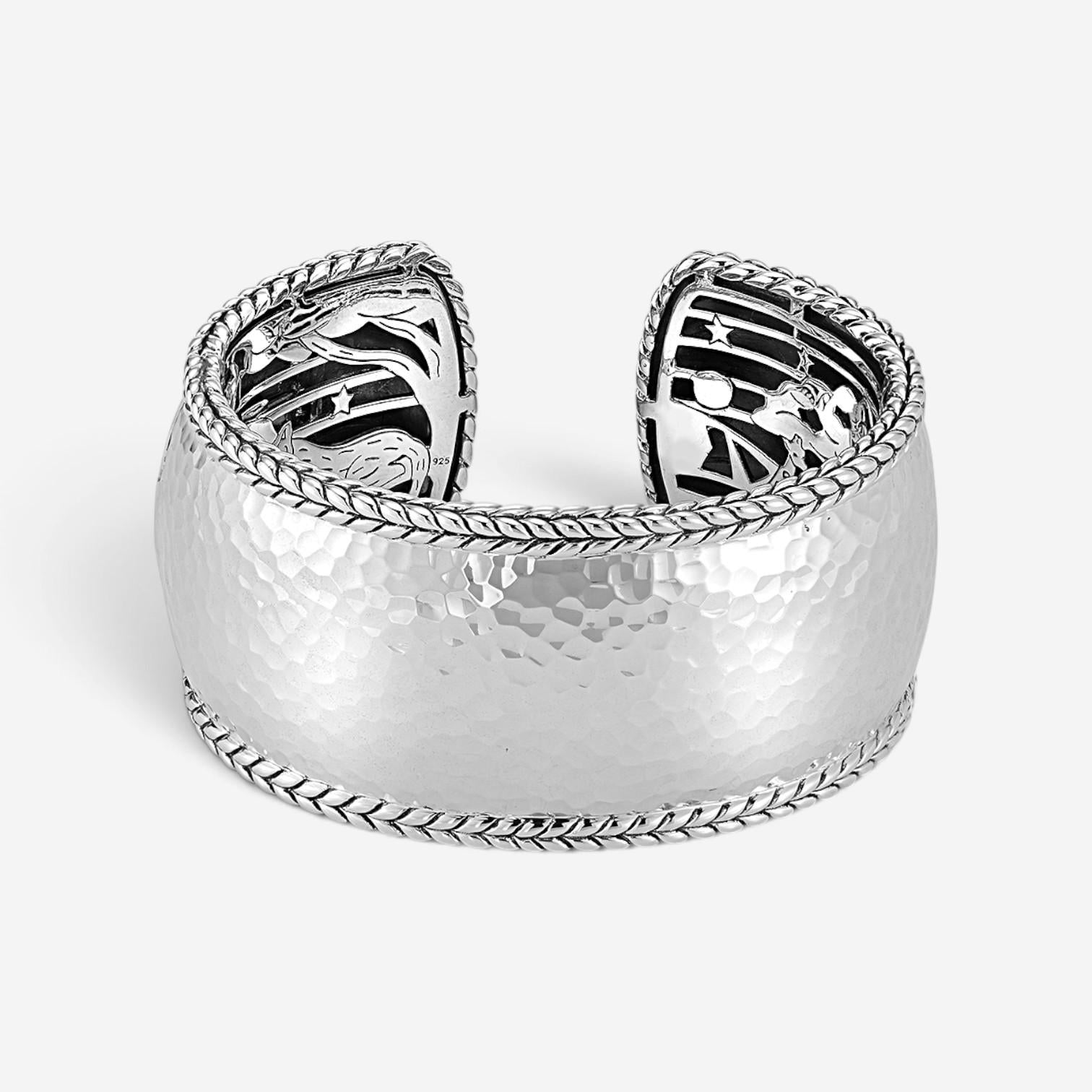 JAI Sterling Silver Hammered Wide Cuff Bangle Bracelet JJH3009B