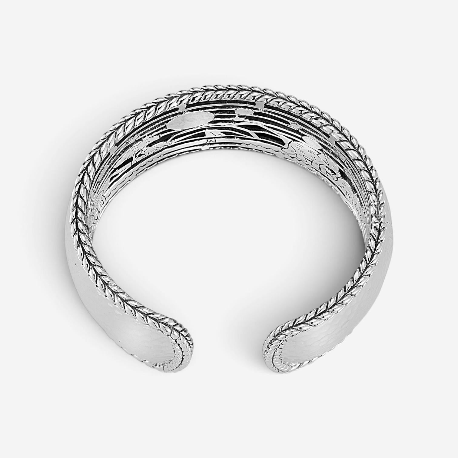 JAI Sterling Silver Hammered Wide Cuff Bangle Bracelet JJH3009B