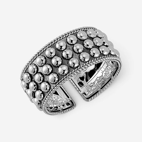 JAI Sterling Silver Triple Row Hammered Dot Cuff Bangle Bracelet JJH3013B