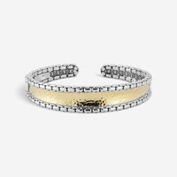 JAI Sterling Silver & 14K Yellow Gold Inlaid Hammered Cuff Bangle Bracelet JJH30
