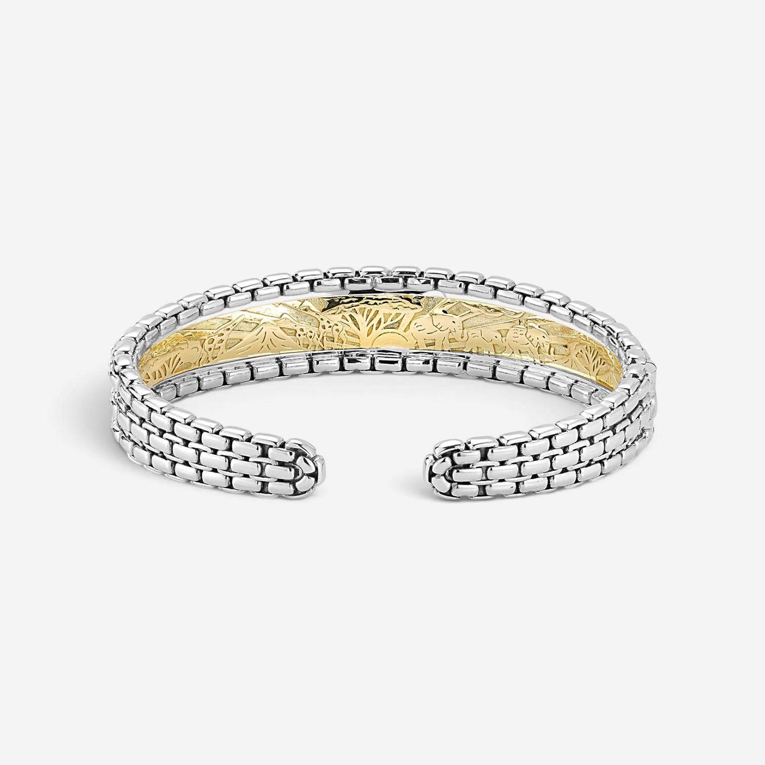 JAI Sterling Silver & 14K Yellow Gold Inlaid Hammered Cuff Bangle Bracelet JJH30