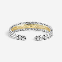 JAI Sterling Silver & 14K Yellow Gold Inlaid Hammered Cuff Bangle Bracelet JJH30