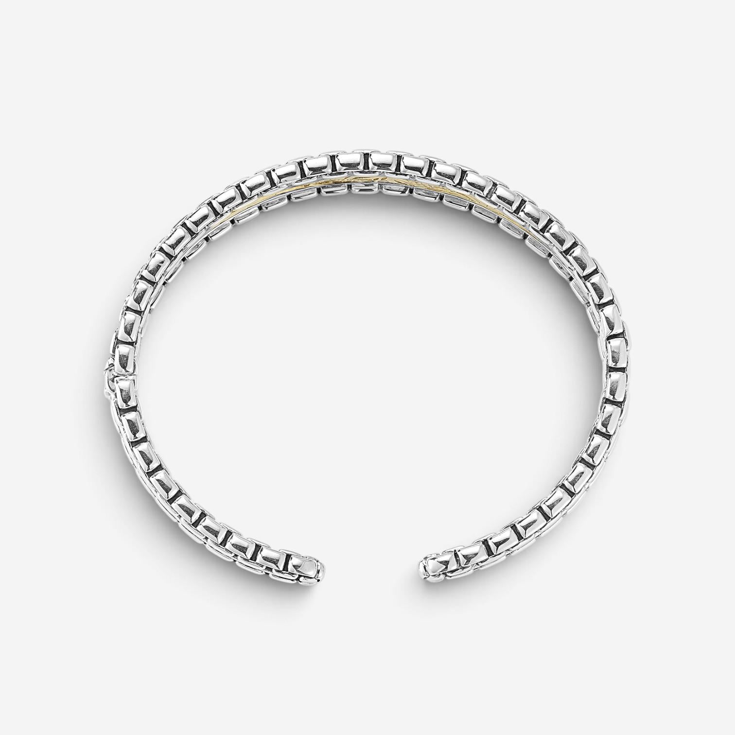 JAI Sterling Silver & 14K Yellow Gold Inlaid Hammered Cuff Bangle Bracelet JJH30