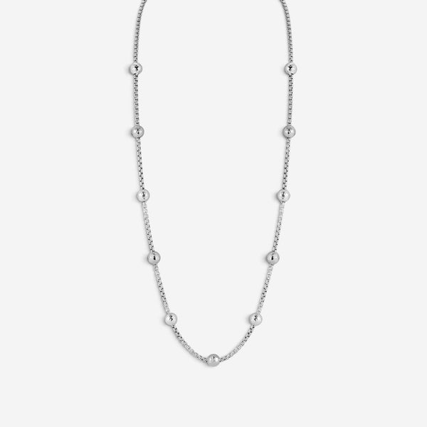JAI Sterling Silver Hammered Bead Box Chain Necklace JJH3027N-24