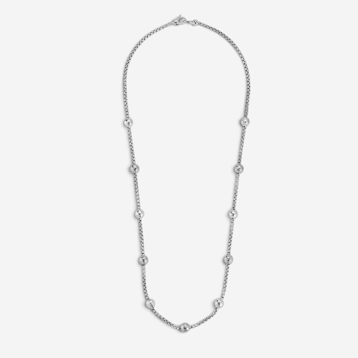 JAI Sterling Silver Hammered Bead Box Chain Necklace JJH3027N-24