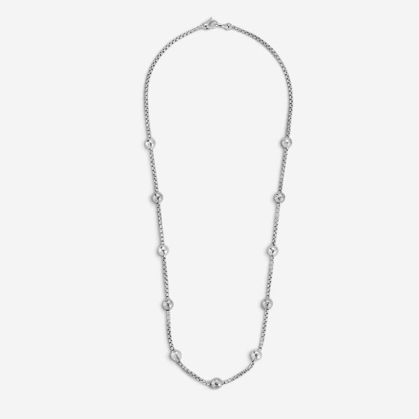 JAI Sterling Silver Hammered Bead Box Chain Necklace JJH3027N-24