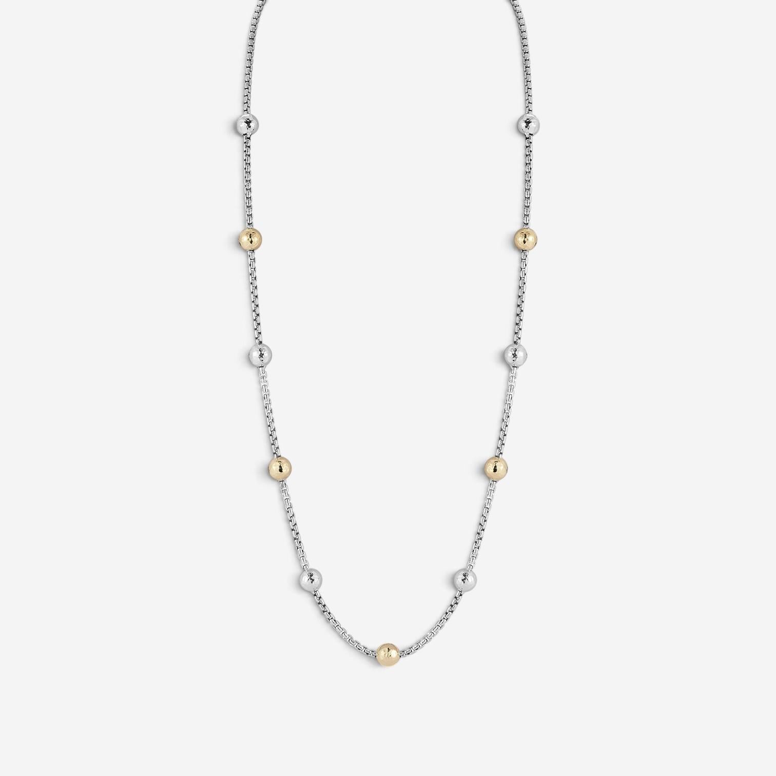 JAI Sterling Silver & 14K Yellow Gold Hammered Bead Box Chain Necklace JJH3027NG
