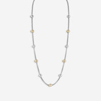 JAI Sterling Silver & 14K Yellow Gold Hammered Bead Box Chain Necklace JJH3027NG