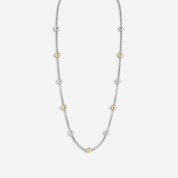 JAI Sterling Silver & 14K Yellow Gold Hammered Bead Box Chain Necklace JJH3027NG
