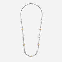 JAI Sterling Silver & 14K Yellow Gold Hammered Bead Box Chain Necklace JJH3027NG