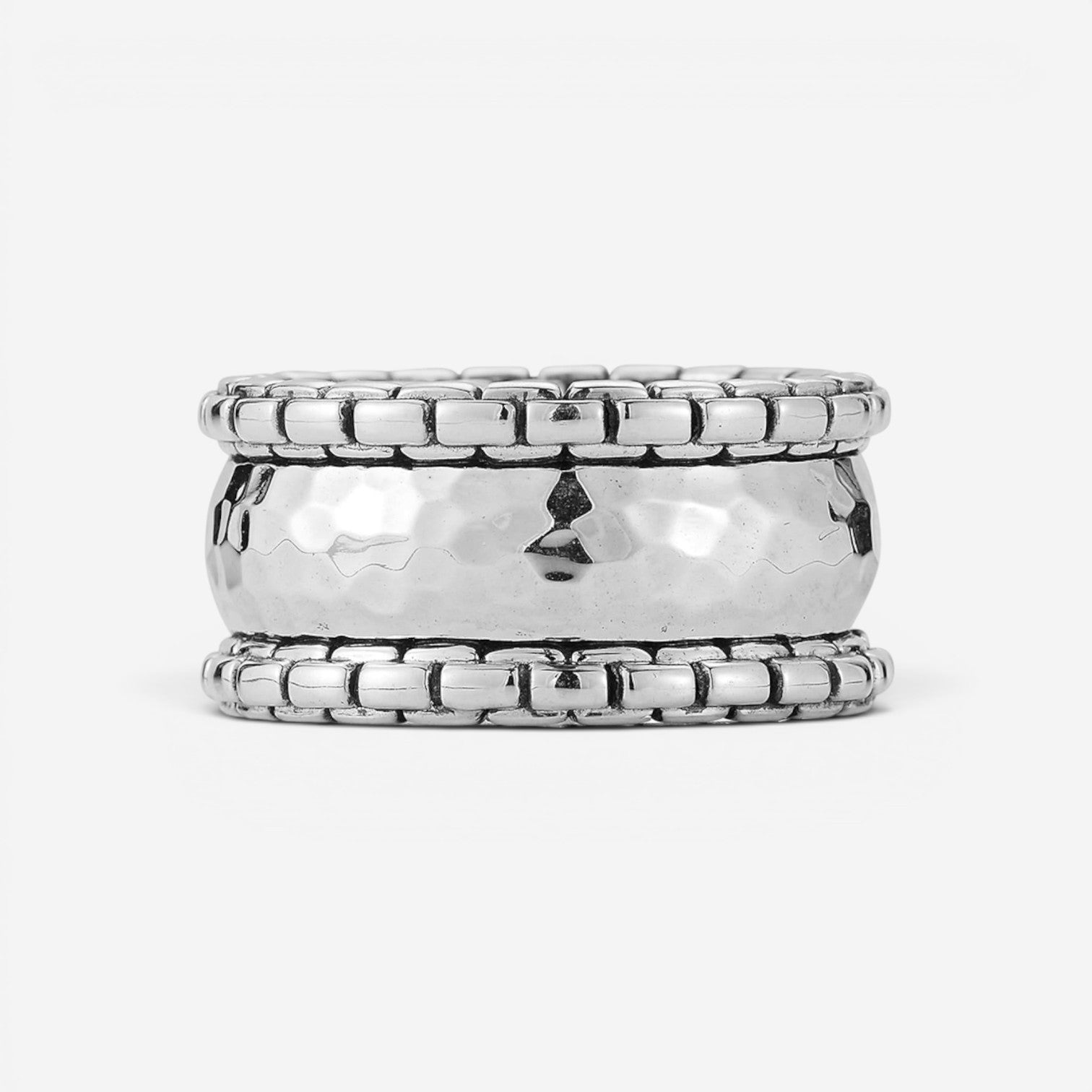 JAI Sterling Silver Hammered Box Chain Men's Ring JJH3033MR
