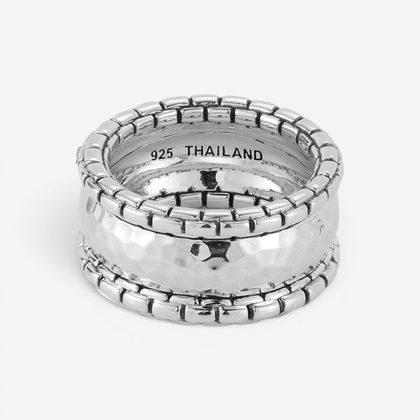 JAI Sterling Silver Hammered Box Chain Men's Ring JJH3033MR