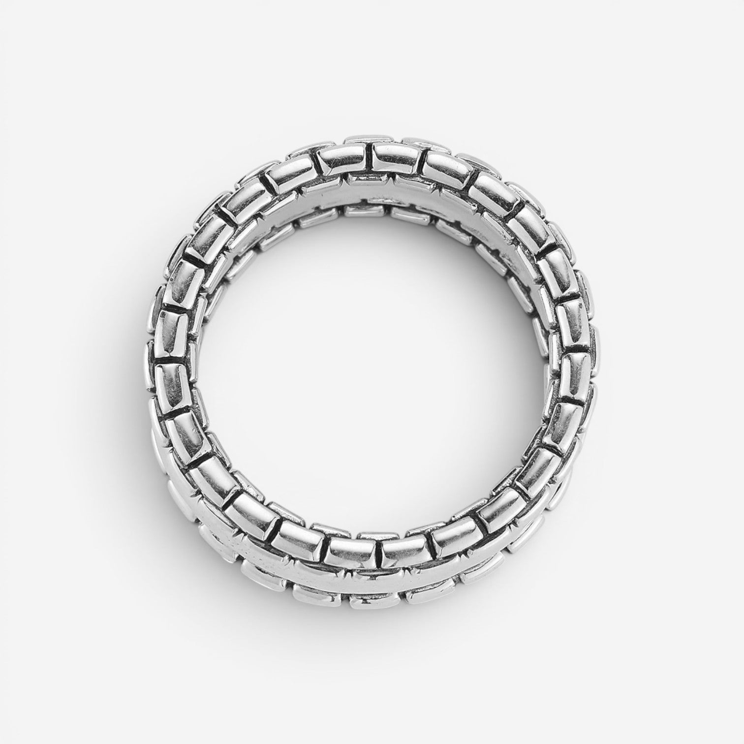 JAI Sterling Silver Hammered Box Chain Men's Ring JJH3033MR