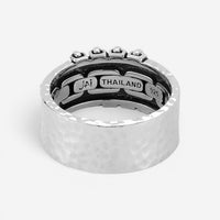 JAI Sterling Silver Hammered Box Chain Men's Ring JJH3034MR
