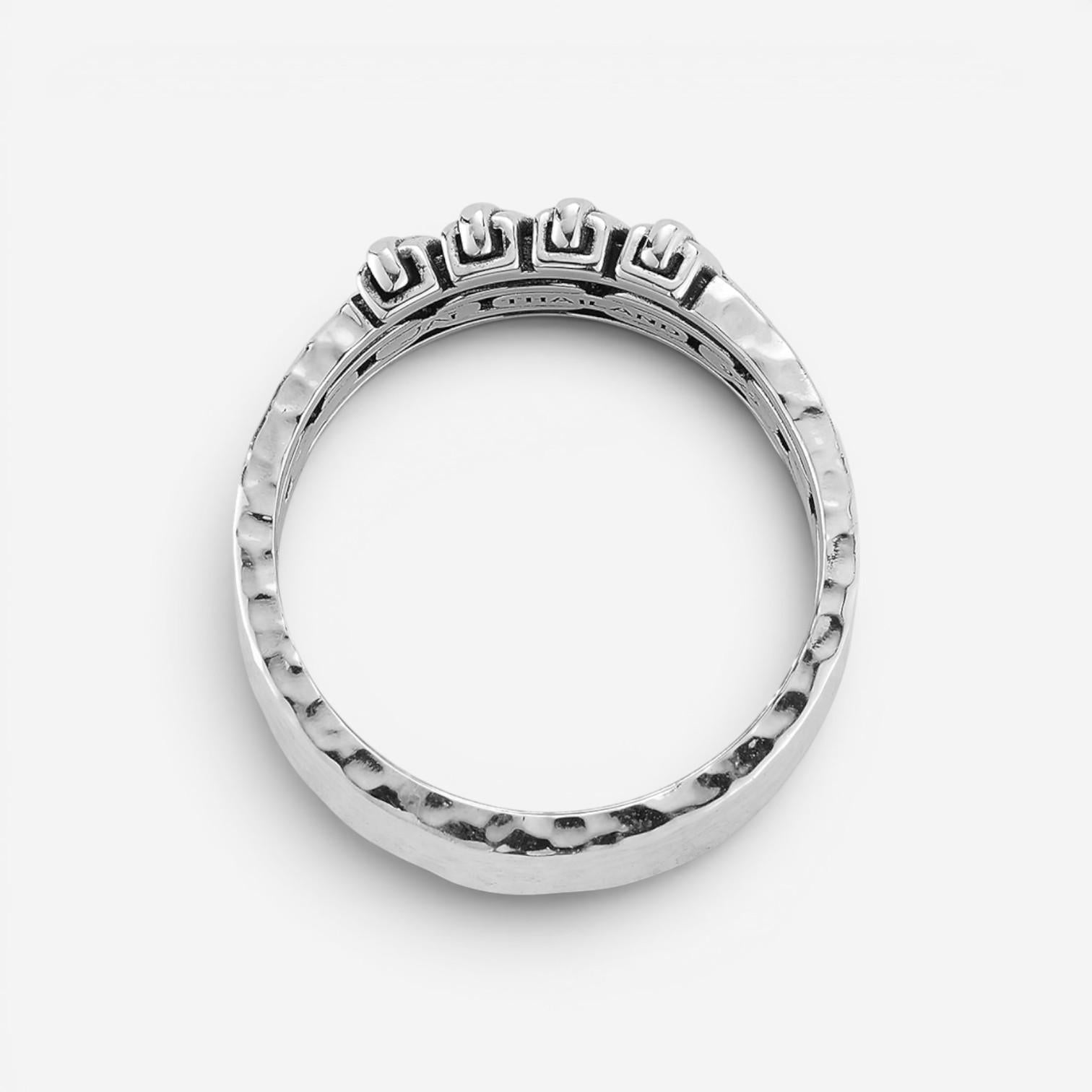 JAI Sterling Silver Hammered Box Chain Men's Ring JJH3034MR