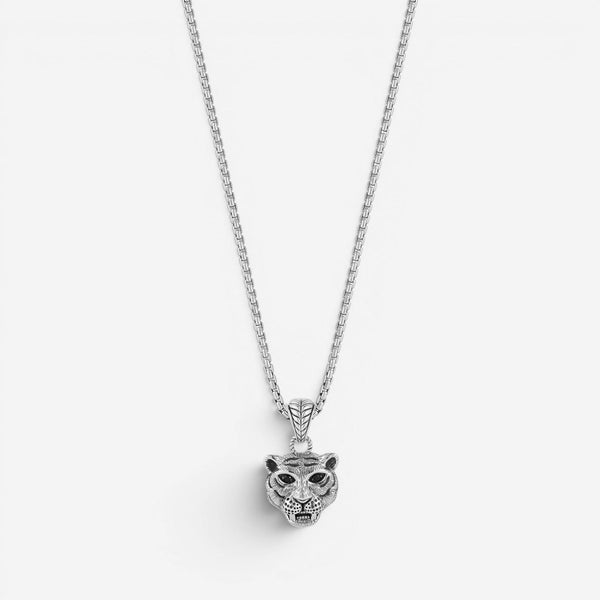 JAI Sterling Silver Black Spinel Tiger Men's Pendant Necklace JJH3038MP