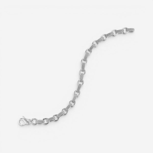 JAI Sterling Silver Textured Men's Link Bracelet JJH3040MB