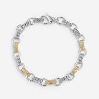 JAI Sterling Silver & 14K Yellow Gold Textured Men's Link Bracelet JJH3040MBG