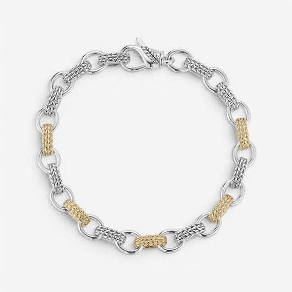 JAI Sterling Silver & 14K Yellow Gold Textured Men's Link Bracelet JJH3040MBG