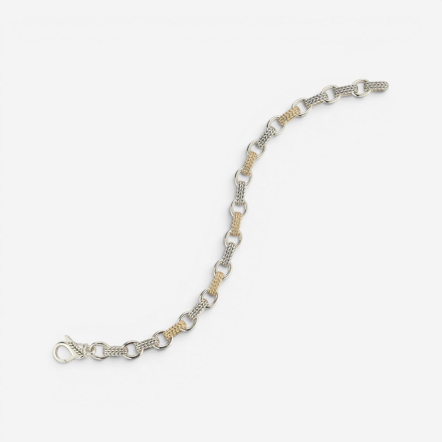 JAI Sterling Silver & 14K Yellow Gold Textured Men's Link Bracelet JJH3040MBG