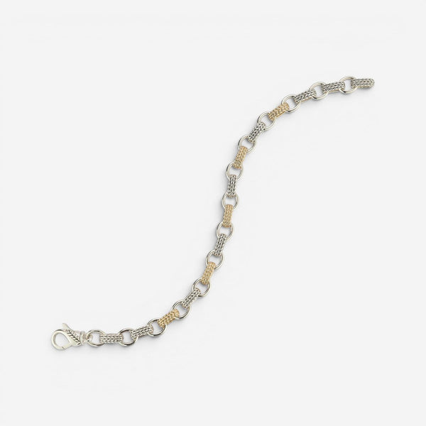 JAI Sterling Silver & 14K Yellow Gold Textured Men's Link Bracelet JJH3040MBG
