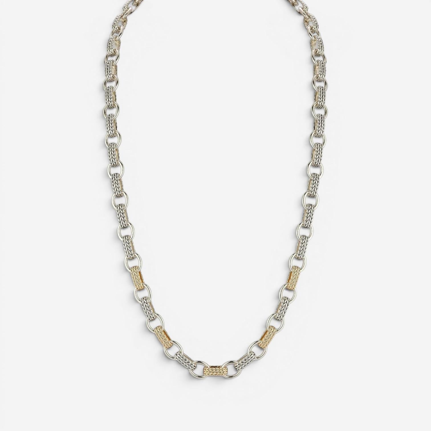 JAI Sterling Silver & 14K Yellow Gold Textured Men's Link Necklace JJH3040MNG