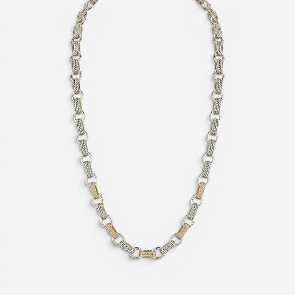 JAI Sterling Silver & 14K Yellow Gold Textured Men's Link Necklace JJH3040MNG
