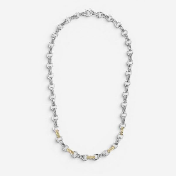 JAI Sterling Silver & 14K Yellow Gold Textured Men's Link Necklace JJH3040MNG