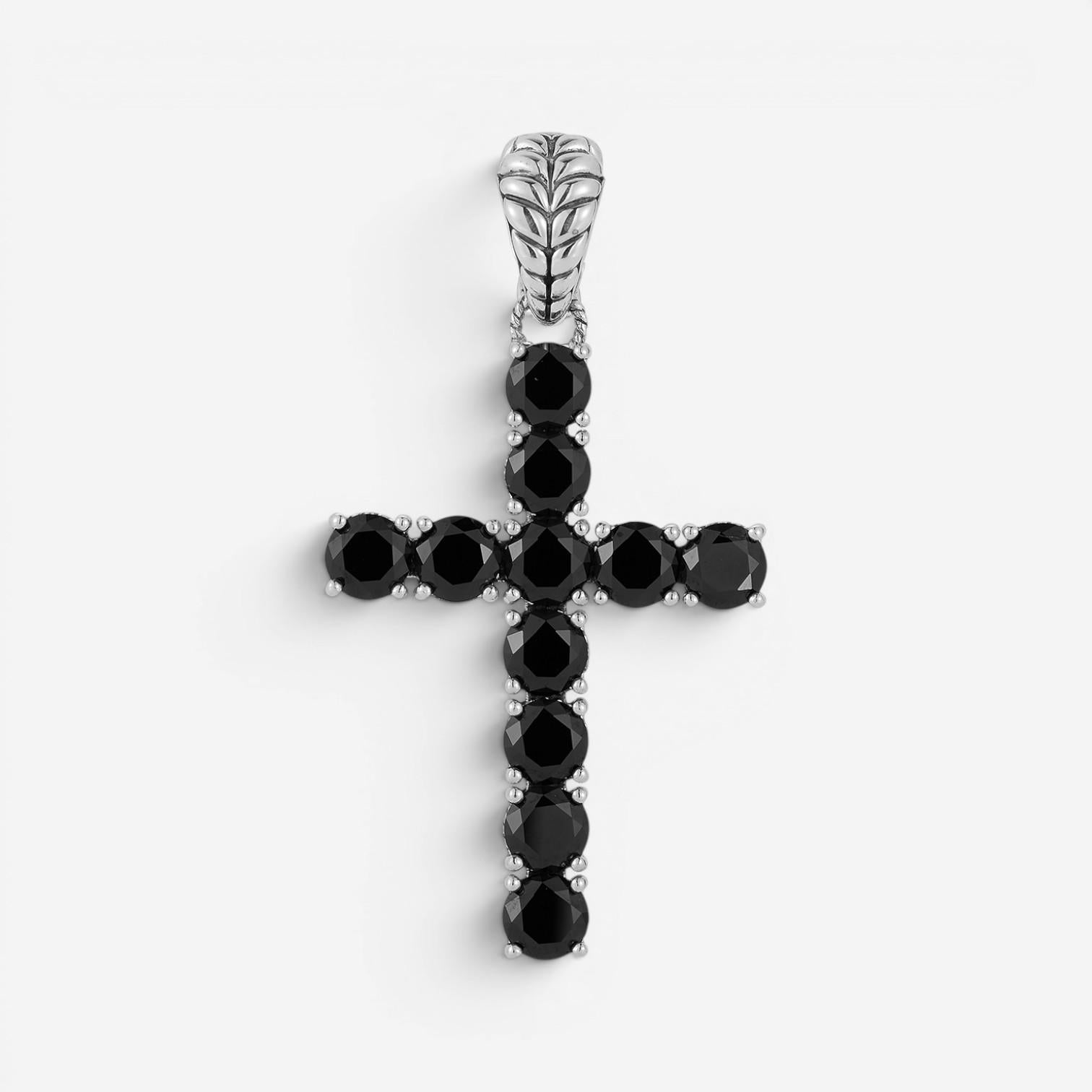 JAI Sterling Silver Black Spinel Cross Pendant Necklace JJH3042MP