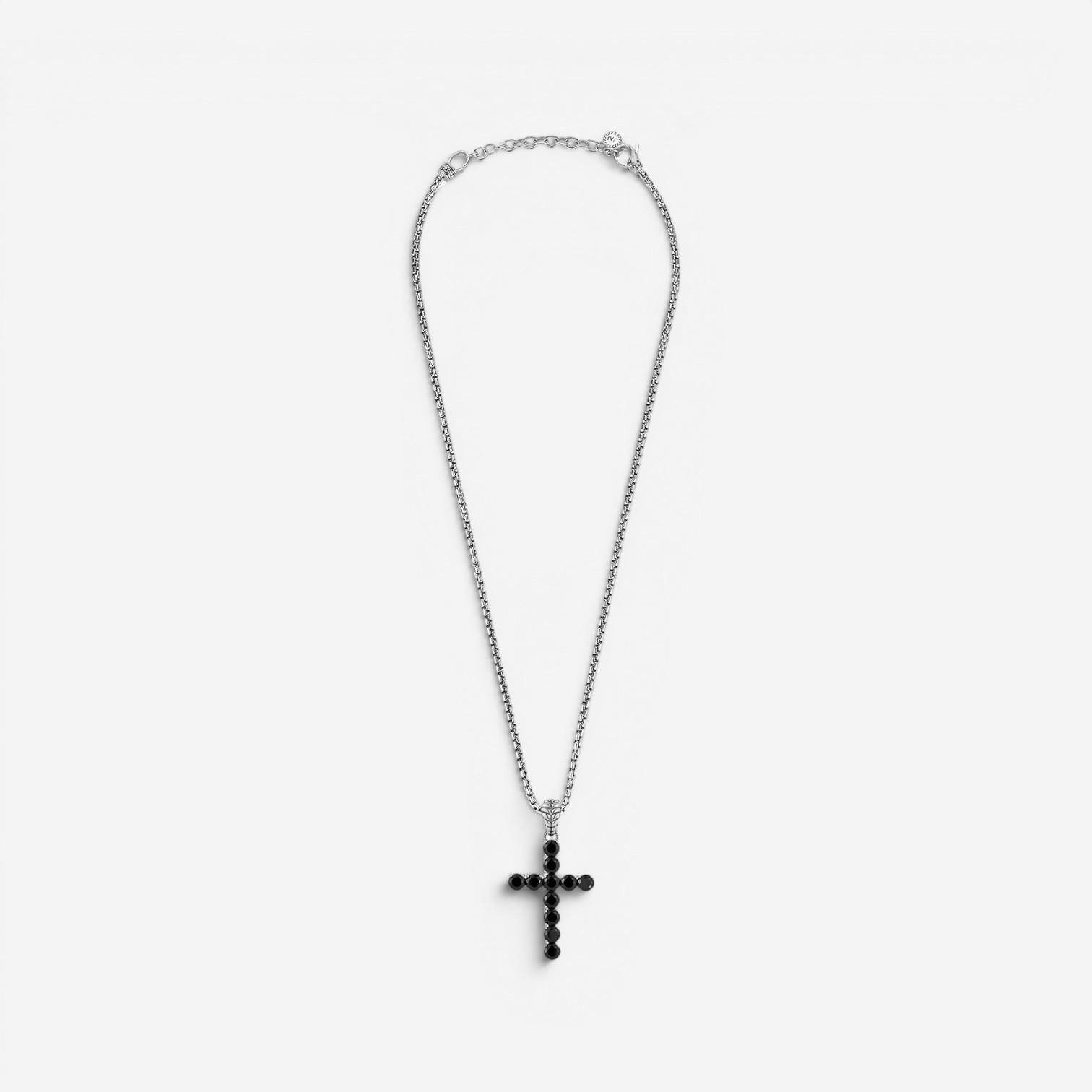 JAI Sterling Silver Black Spinel Cross Pendant Necklace JJH3042MP