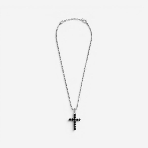 JAI Sterling Silver Black Spinel Cross Pendant Necklace JJH3042MP