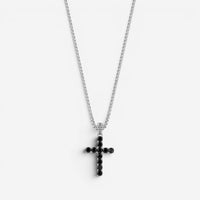 JAI Sterling Silver Black Spinel Cross Pendant Necklace JJH3042MP
