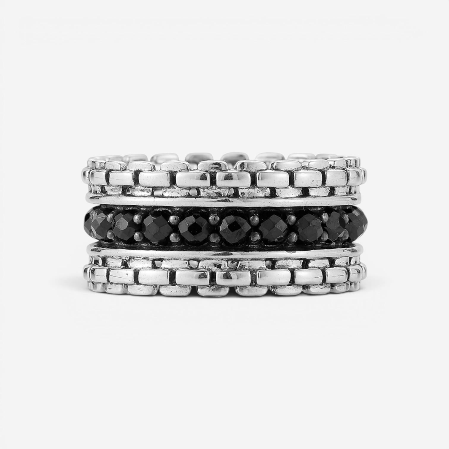 JAI Sterling Silver Black Spinel Box Chain Men's Band Ring JJH3043MR-BS
