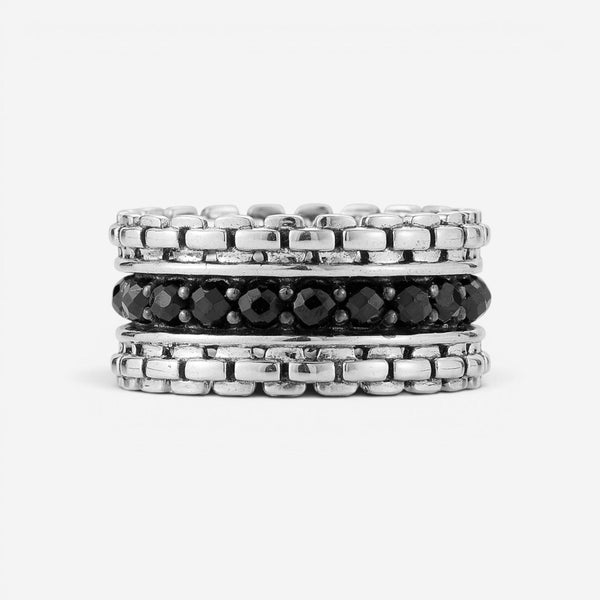JAI Sterling Silver Black Spinel Box Chain Men's Band Ring JJH3043MR-BS